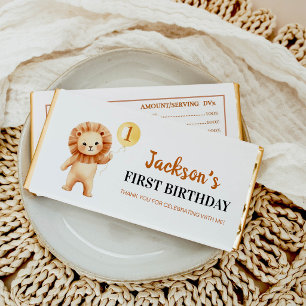 Wild One Cute Lion Yellow Balloon Boys Birthday Hershey Bar Favors