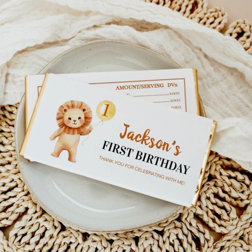 Wild One Cute Lion Yellow Balloon Boys Birthday Hershey Bar Favors