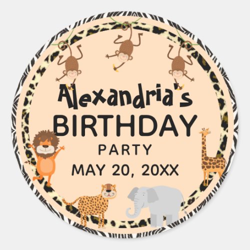 Wild One Cute Quote Safari Animals Birthday Classic Round Sticker