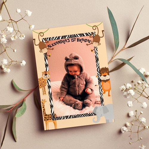 Wild One Cute Quote Safari Animals Birthday Photo Invitation