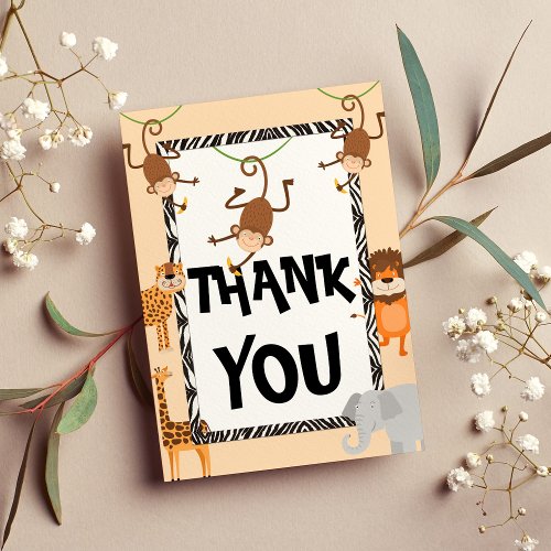 Wild One Cute Quote Safari Animals Birthday Thank You Card