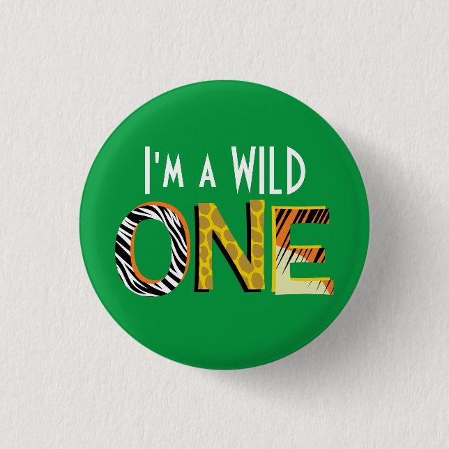 Wild One Cute Safari 1st Birthday Party Theme Button (Front)