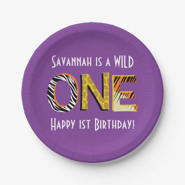 Wild One Cute Safari 1st Birthday Party Theme Paper Plates (Front)