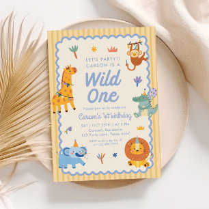 Wild One Cute Safari Animals 1st Birthday Invitation