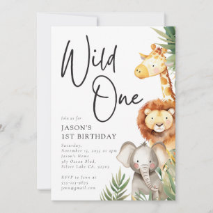 Wild One Cute Safari Animals 1st Birthday Invitation