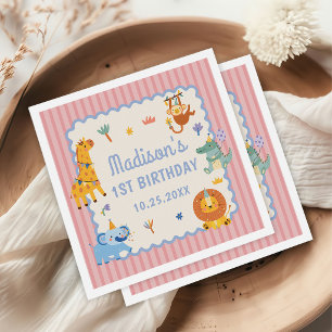 Wild One Cute Safari Animals 1st Birthday Napkins
