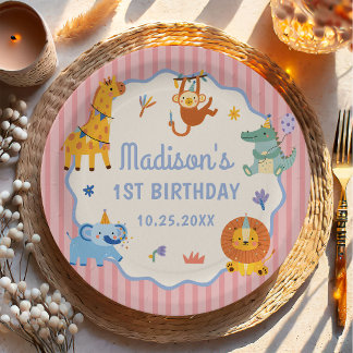 Wild One Cute Safari Animals 1st Birthday Paper Plates