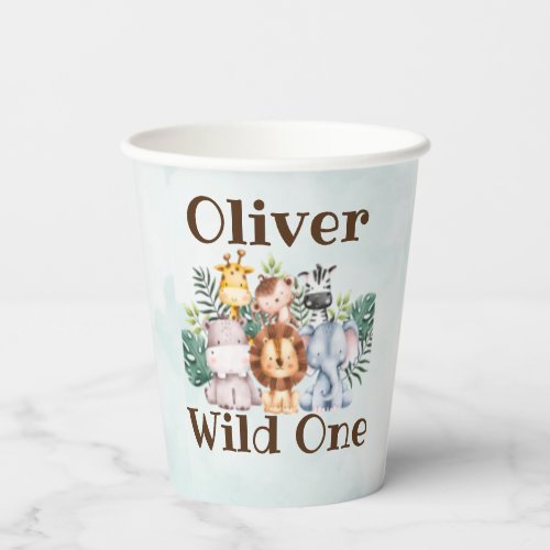 Wild One Cute Safari Animals 1st Birthday Watercol Paper Cups