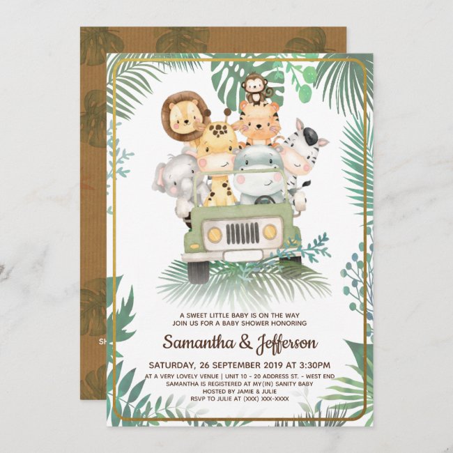 Wild One Cute Safari Animals Baby Shower Invitation