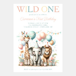Wild One Cute Safari Animals Birthday Invitation