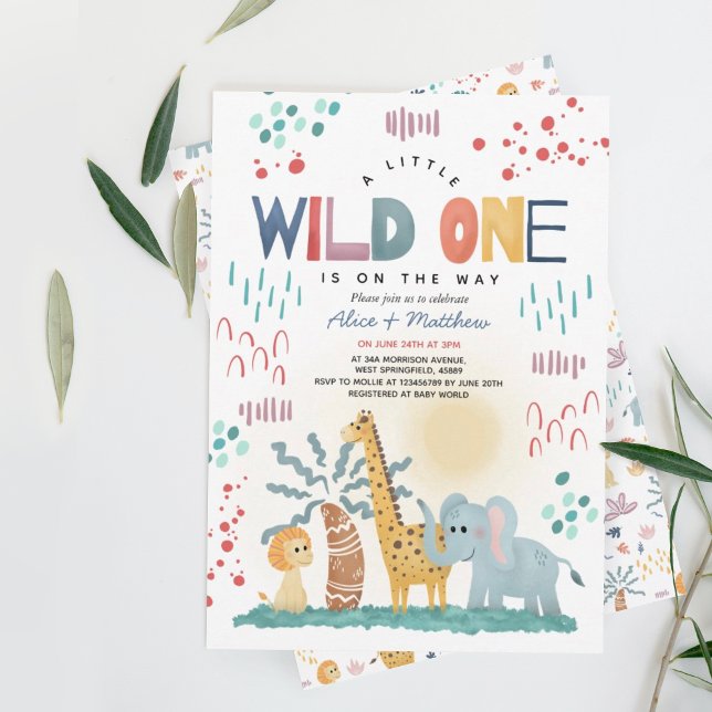Wild One Cute Safari Animals Boy Baby Shower Invitation (Creator Uploaded)