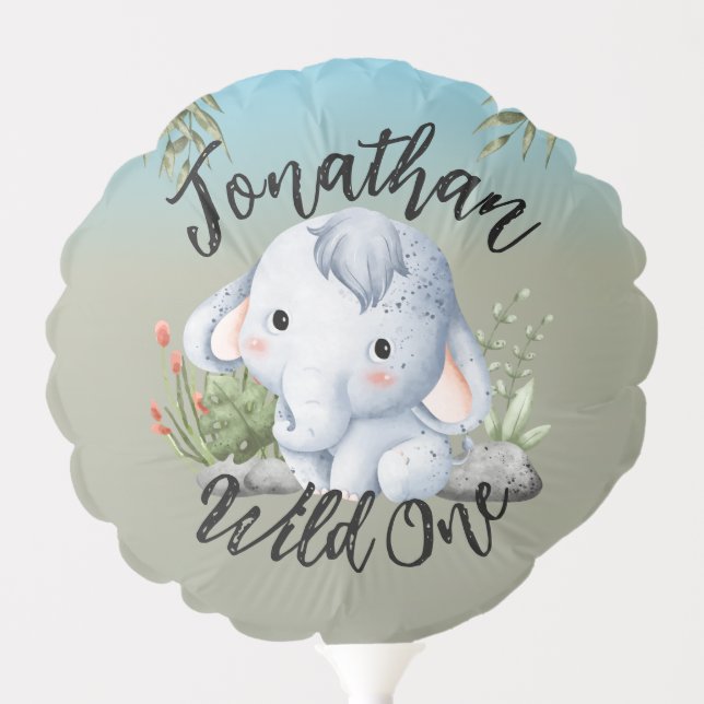 Wild One Cute Safari Animals Elephant 1st Birthday Balloon (Front)