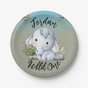Wild One Cute Safari Animals Elephant 1st Birthday Paper Plates