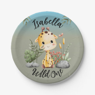 Wild One Cute Safari Animals Giraffe 1st Birthday Paper Plates