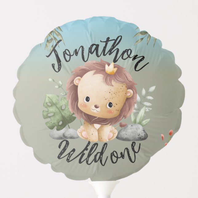 Wild One Cute Safari Animals Lion 1st Birthday  Balloon (Front)