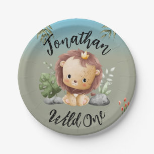 Wild One Cute Safari Animals Lion 1st Birthday Paper Plates