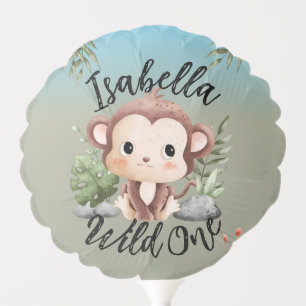 Wild One Cute Safari Animals Monkey 1st Birthday  Balloon