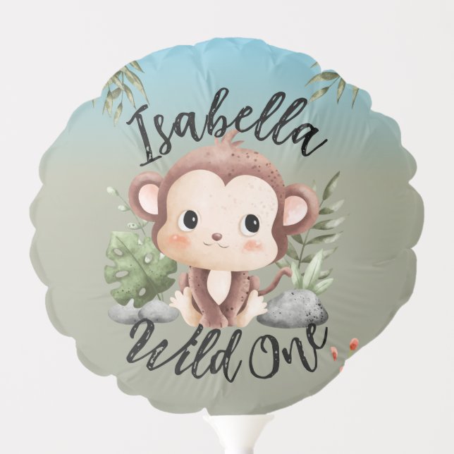Wild One Cute Safari Animals Monkey 1st Birthday  Balloon (Front)