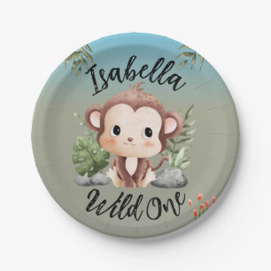Wild One Cute Safari Animals Monkey 1st Birthday Paper Plates