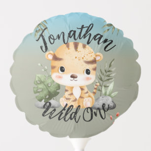 Wild One Cute Safari Animals Tiger 1st Birthday Balloon