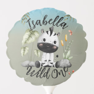 Wild One Cute Safari Animals Zebra 1st Birthday Balloon