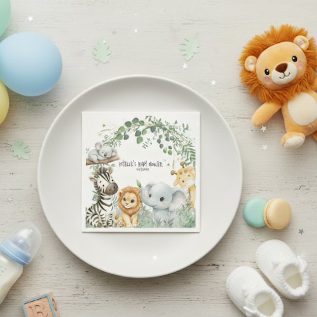 Wild One Cute Safari Jungle Animals Boy Baby Showe Napkins (Creator Uploaded)