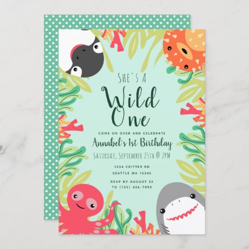 Wild One Cute Sea Animals Kids Birthday Invitation