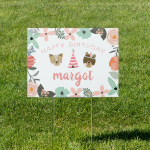 Wild One Cute Woodland Theme Kids Birthday Sign