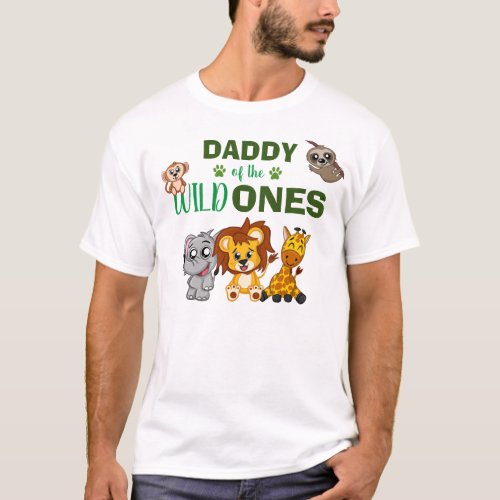 Wild One Dad Jungle Safari Zoo Animal Twins Daddy T_Shirt