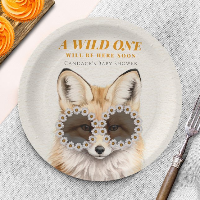 Wild One Daisy Fox Baby Shower Paper Plates (Creator Uploaded)