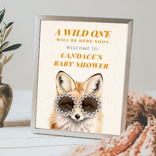 Wild One Daisy Fox Baby Shower Welcome Poster