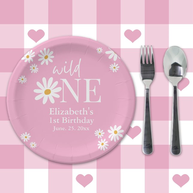 Wild One Daisy – Girl’s First Birthday Boho Party Paper Plates (Creator Uploaded)