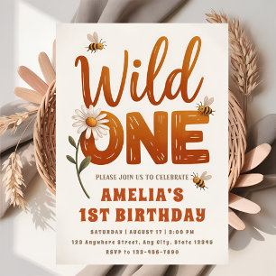Wild One Daisy Photo 1st Birthday Girl Invitation