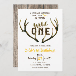 Wild One Deer Antlers Rustic 1st Birthday Party    Invitation