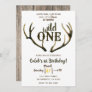 Wild One Deer Antlers Rustic 1st Birthday Party Invitation