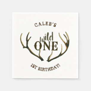 Wild One Deer Antlers Simple White 1st Birthday Napkins