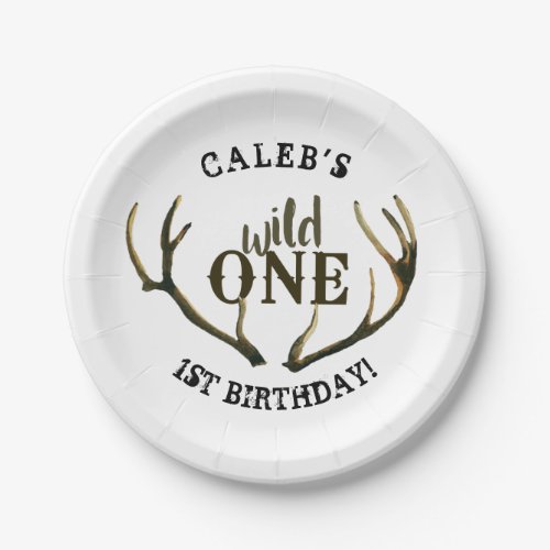 Wild One Deer Antlers Simple White 1st Birthday Paper Plates