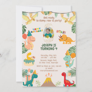 Wild One Dinosaur Birthday Invitation   Editable