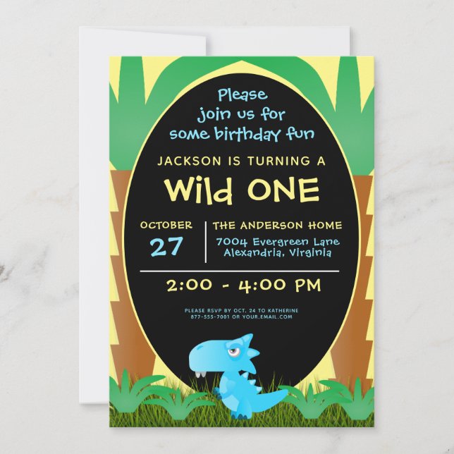 Wild ONE Dinosaur Boy First Birthday Card (Front)