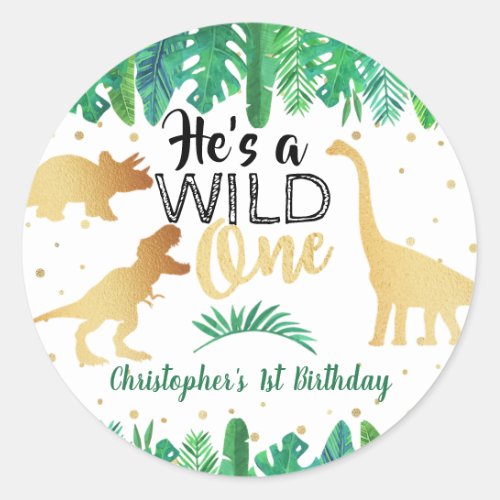 Wild One Dinosaur Boys 1st Birthday Classic Round Sticker