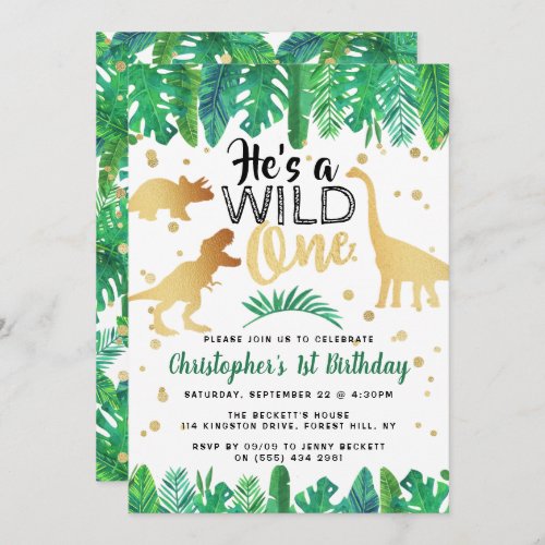 Wild One Dinosaur Boys 1st Birthday Invitation