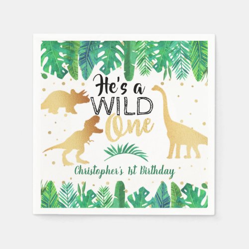 Wild One Dinosaur Boys 1st Birthday Napkins