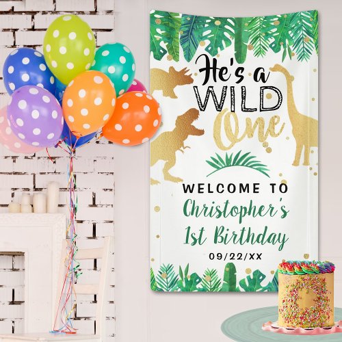 Wild One Dinosaur Boys 1st Birthday Welcome Banner