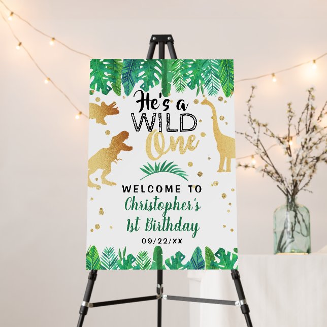 Wild One Dinosaur Boys 1st Birthday Welcome Foam Board (In Situ (Stand))