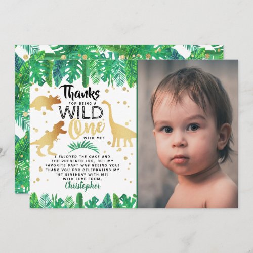 Wild One Dinosaur Boys First Birthday Photo Thank You Card