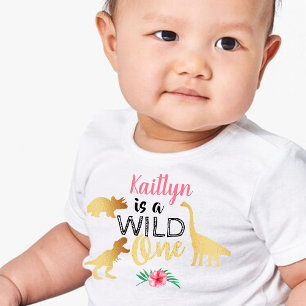 Wild One Dinosaur Girls 1st Birthday Baby T-Shirt