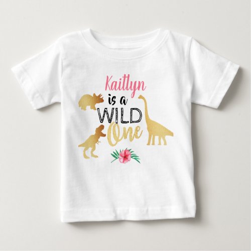 Wild One Dinosaur Girls 1st Birthday Baby T_Shirt