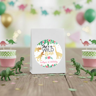 Wild One Dinosaur Girls 1st Birthday Classic Round Sticker