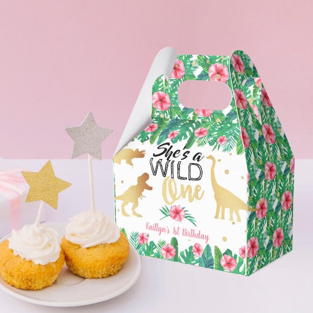 Wild One Dinosaur Girls 1st Birthday Favor Boxes (Creator Uploaded)