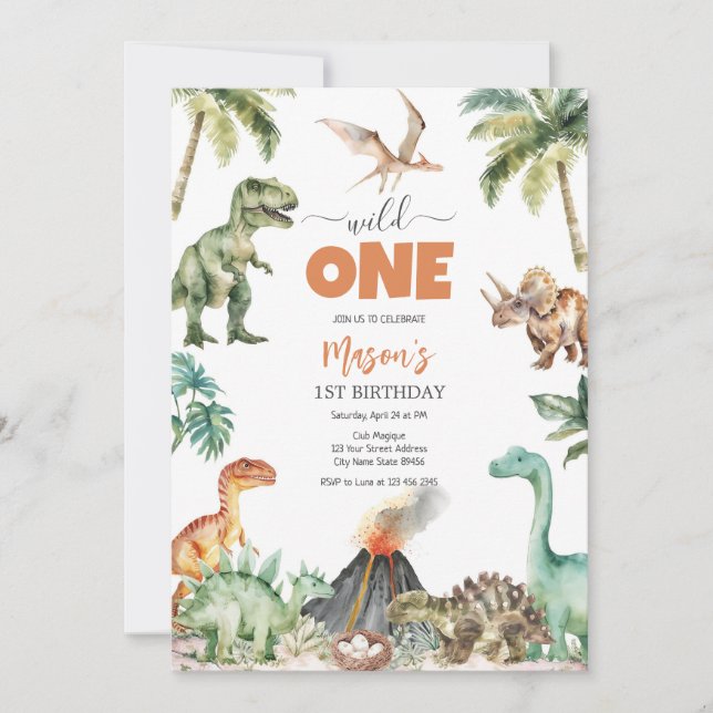Wild One Dinosaur Kids 1st Birthday Invitatio Invitation (Front)